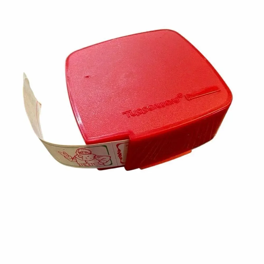 Vintage TUPPERWARE Christmas  Label Stickers Dispenser 1446-3 Red with Labels